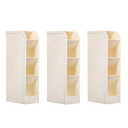 3pcs Pen Holder, Desk Organizer 4 Slots Pencil Stationery Storage Box, Beige