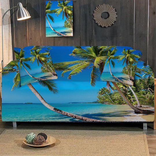Tropical Couch Cover Sofa Slipcover Beach Ocean Theme Palm Trees Armchair Loveseat Oversize Furniture Protector