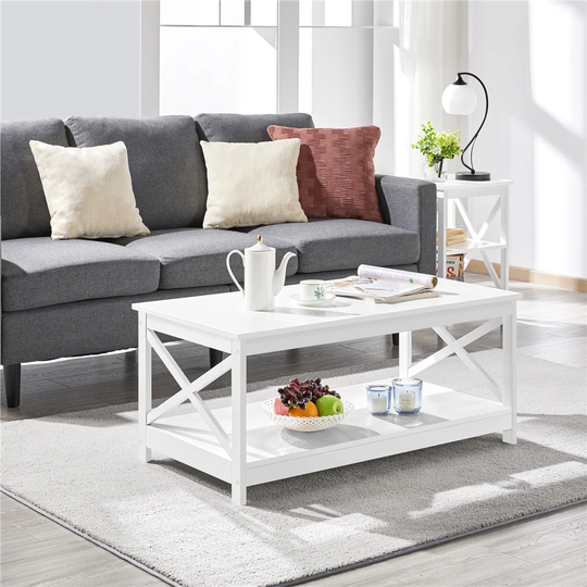 Yaheetech 2-Tier Wood Coffee Table X-Design Accent Table with Shelf