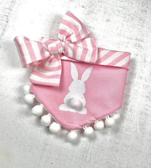 Easter Bunny Pink Dog Bandana With Optional Pom Trim