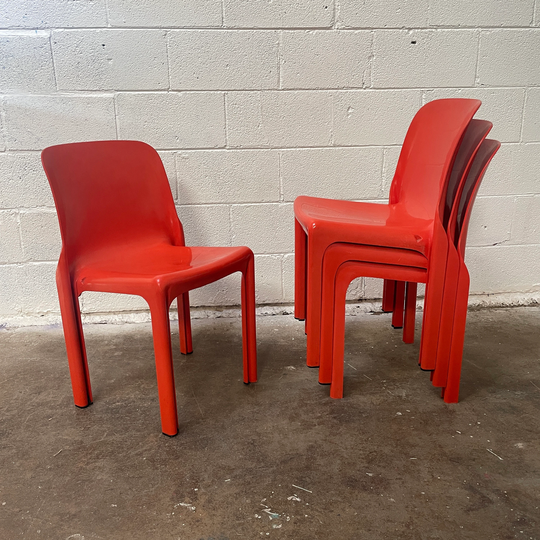 Selene Stacking Chairs By Vico Magistretti For Artemide in Orange | Set
