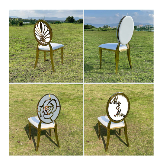 Gold Carved Banquet Chair Wedding Bride & Groom Mr Mrs Signs Dining Set Dest Party Decorate