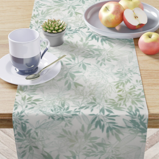 Sage Green Summer Leaves Table Runner For Entertaining, Housewarming, Kitchen & Dining Tabletop Decor 16"x 90" In. Pptr00052