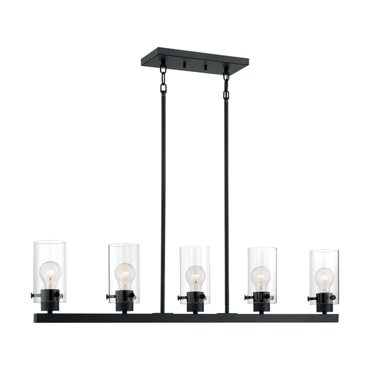 Sommerset 5-Light Island Pendant Fixture - Matte Black Finish with Clear Glass - Matte Black