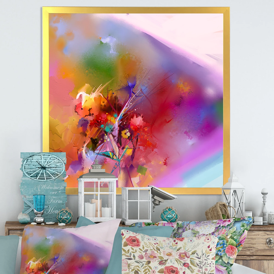 Designart 'Abstract Floral Oil Color Painting' Traditional Framed Wall Art