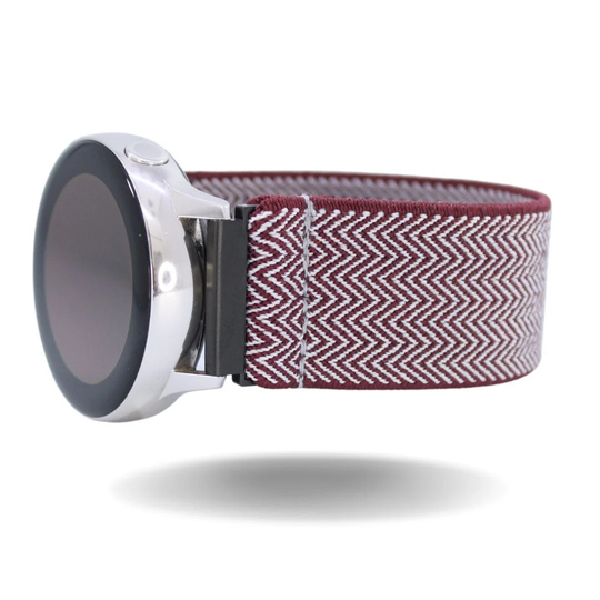 Elastic Samsung Galaxy Active 1 & 2 Watch Band - Fits 40mm & 44mm With 20mm Adapters Red Maroon Chevron Stripes Gym Holiday Xmas Gift