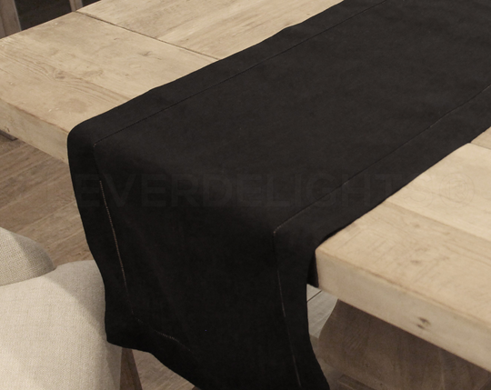 16" X 120" - Black Linen Hemstitch Table Runner 100% Pure Ladder Hemstitched Cloth Embroidery Monogram Supplies