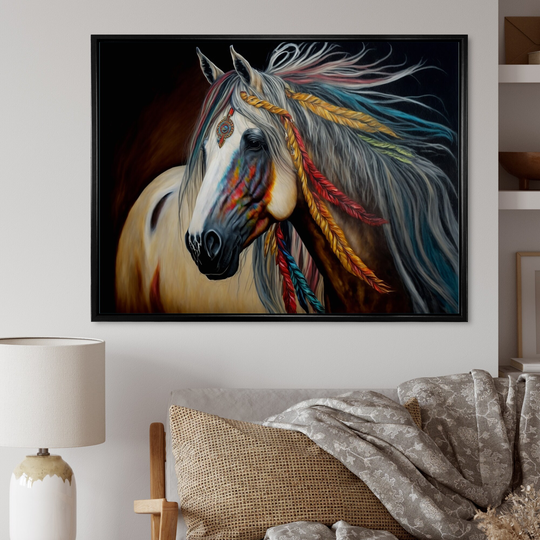 Designart 'Colorful Native American Horse IV' Modern Framed Canvas Art Print