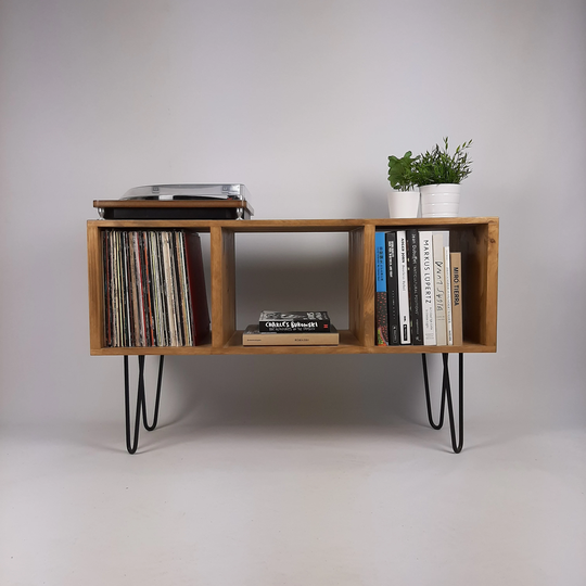 Oak Large Sideboard | Vinyl Record Storage Table Hairpin Legs Media Centre Console Solid Wood