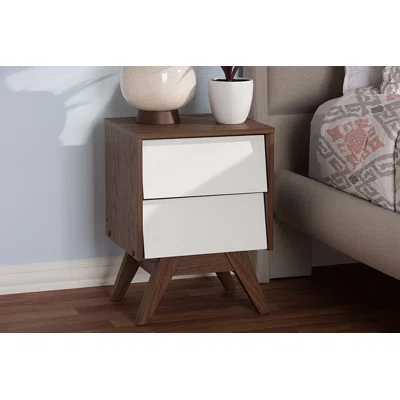 Chayah White And Walnut Wood 2-Drawer Storage Nightstand