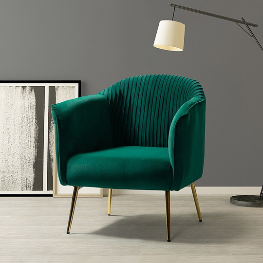 CTEX Velvet Fabric Solid Wood Frame Upholstered Barrel Chair with Metal Legs