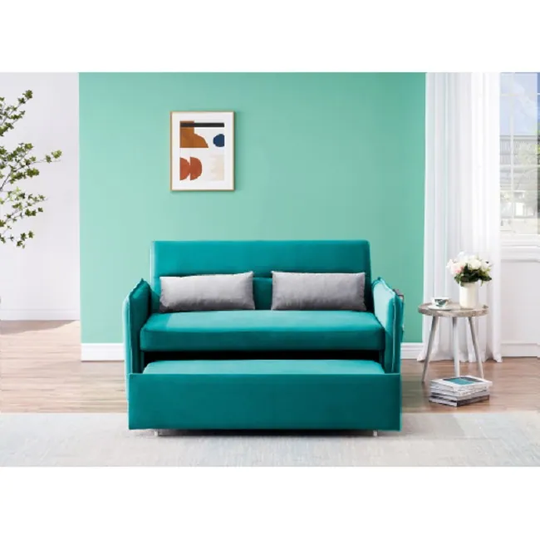 Sofa Pull Out Bed Included Two Pillows 54" Green Velvet Sofa for Small Spaces
