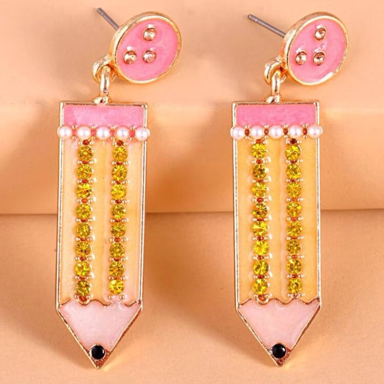 Pencil Teachers Drawing Art Drop Earrings With Rhinestones