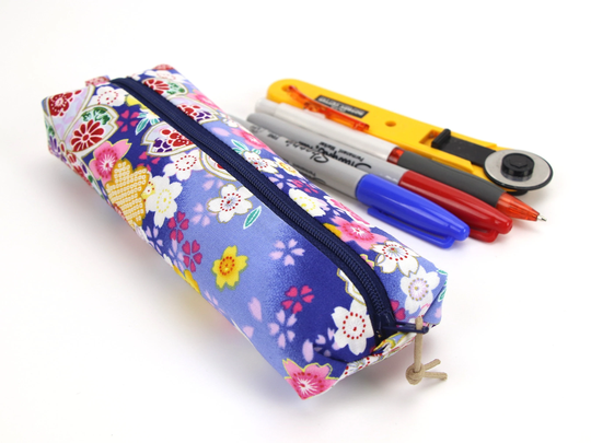 Gift For Mom Pen Holder, Fabric Case, Unique Pencil Cherry Bloosoms Blue
