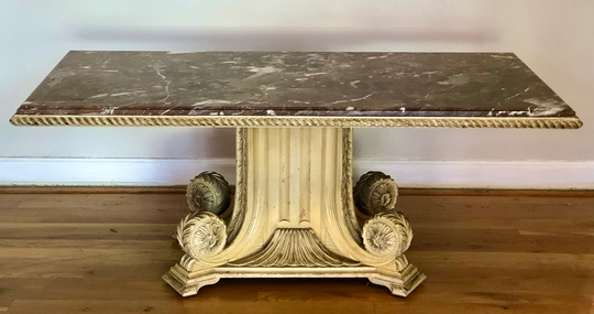 1960S Marble Top Coffee Table On Rococo Style Carved Gilt Painted Wood Base