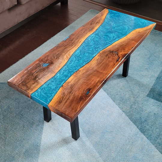 Walnut Epoxy River Coffee Table With Black Metal Legs