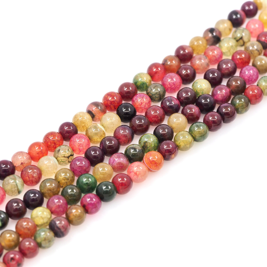 1str Colorful Dragon Pattern Agate Beads 6mm 8mm 10mm Round Polished Gemstone Loose Spacer Diy Jewelry Making Supplies Wholesale