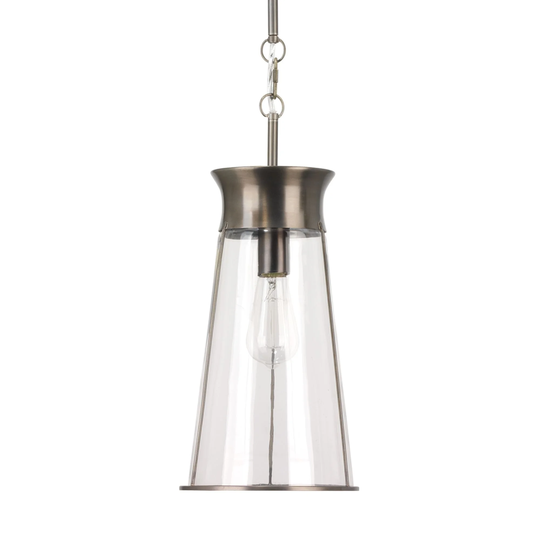 15.25" Nara Pendant in Clear Glass and Gun Metal Hardware