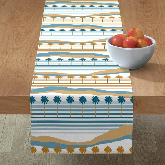 Mid-Century Table Runner - Palm Springs Skyline By Marcy Horswill Design Trees Mountains Cotton Sateen Spoonflower