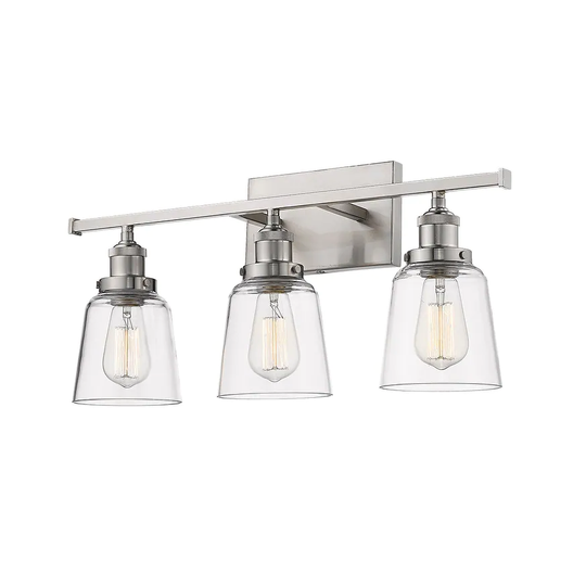 3-Light Nickel Bath Bar Vanity Light with Clear Glass