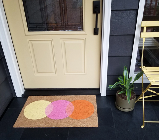 Large Colorful Dots On Welcome Mat, Fun Abstract Outdoor Citrus Colored Entry Sorbet Dot Front Door Abstract Doormat