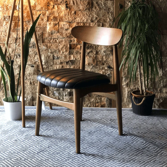Natural Wood Chair With Linen, Velvet, Leather Seat - Comfy Dining Moebel Customize Handmade Furniture