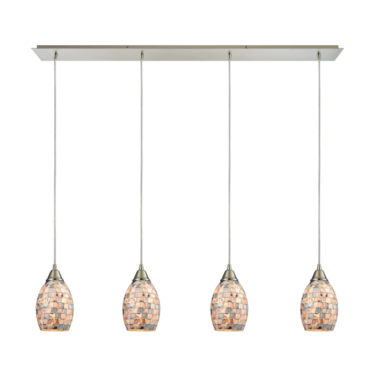 Elk Capri 4-light LED Pendant in Satin Nickel and Gray Capiz Shell