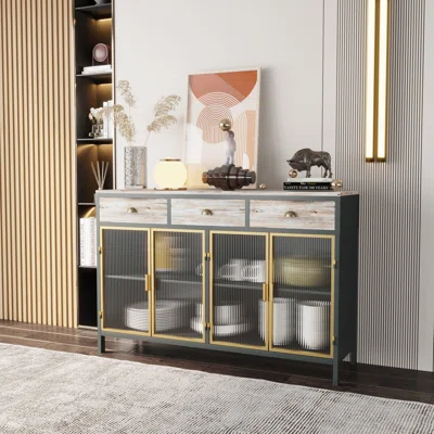 Akein 47.6" Wide 3 Drawer Iron Sideboard