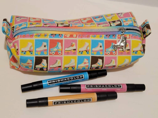 Boxy Pencil Case /Dopp Toiletry/Makeup Bag ~ Made With Rainbow Roller Skate Fabric