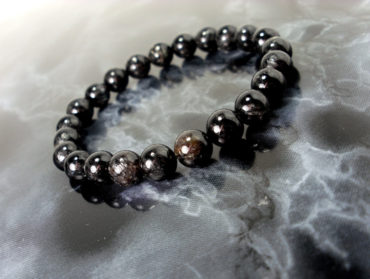 Rare Arfvedsonite Bracelet 8mm, Natural Gemstone Bracelet, Women Mens Beaded Healing Crystal Gift For Her Him + Bag