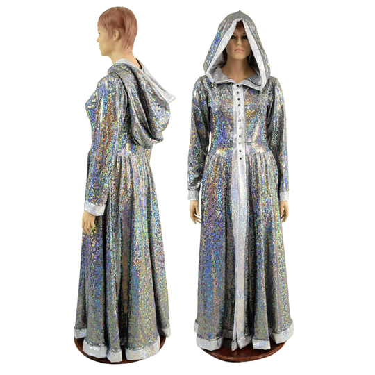 Silver Kaleidscope Open Front Breakaway Gown With Reaper Hood, Snaps, & Shattered Glass Trim Emk157785
