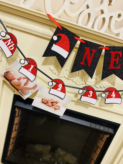 Santa Photo Banner, High Chair Banner, Christmas First Birthday, Christmas Birthday Decorations