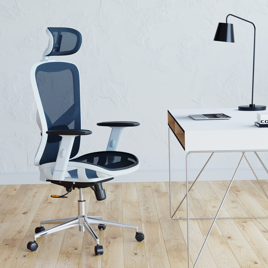 High Back Executive Mesh Office Chair Pneumatic Seat Height Adjustment Chair with Arms, Headrest and Lumbar Support, Blue
