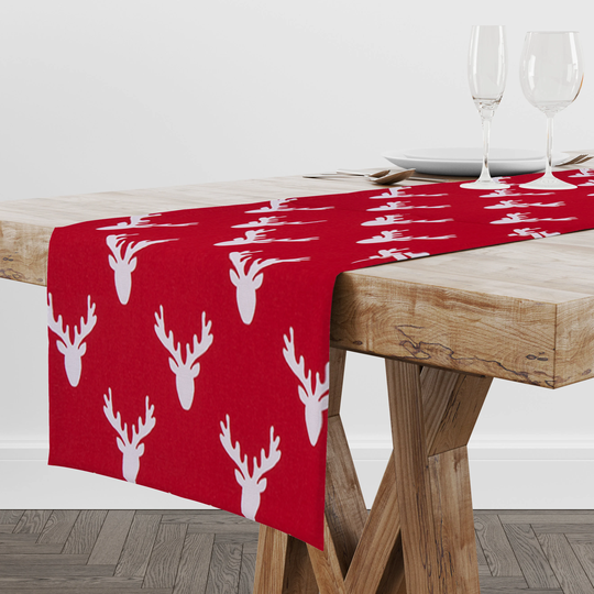 Red Reindeer Table Runner For Christmas Decor, Decoration Kitchen & Dining Room, Farmhouse Hostess Gift