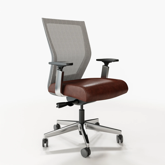 Via Seating Run II, Ergonomic High Back Office Chair, Italian Leather Upholstered Seat, Contract Grade, Polished Aluminum Frame
