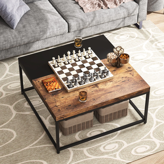 Square Coffee Table, Rustic Cocktail Table for Living Room, Large Accent Center Table Tea Table