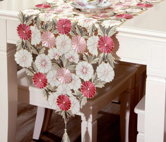 Embroidered Floral Table Runner Cover Pastoral Style Waterproof Oil Tricolor Tablecloths Mother's Day Gift Dinning Room