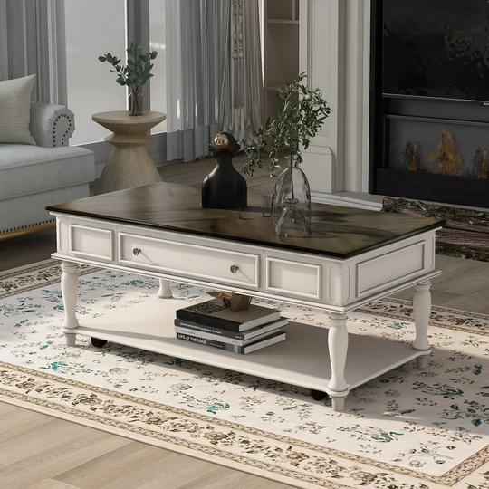 Retro Cocktail Coffee Table Movable with Caster Wheels for Livingroom