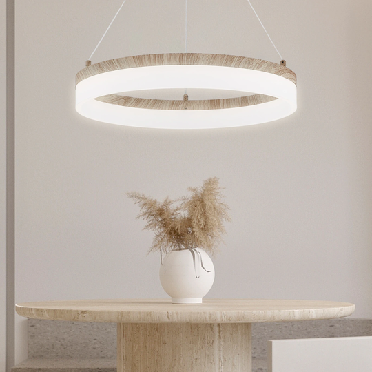 Irene PDLCWG-20 Linear Circle LED Wood Grain Pendant Light - 1-LIGHT