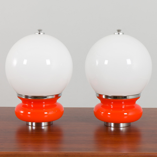 Pair Italian Space Age Mazzega Murano Glass Table Lamps Attr. To Carlo Nason, Italy, 1970S