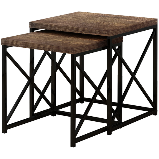 Set of 2 Black and Brown Contemporary Square Nesting Tables 21.25"