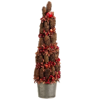 2' Red Potted Pine Cone Crab Apple Pencil Artificial Christmas Tree - Unlit