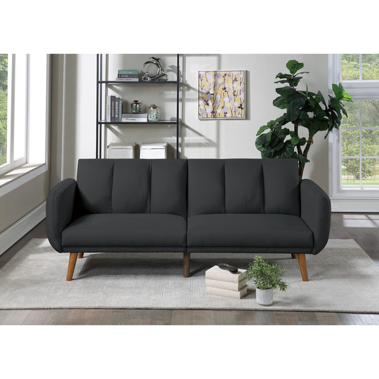 Elegant Modern Adjustable Polyfiber Sleeper Sofa, Convertible Bed Sofa with Wooden Legs Couch for Living Room, Black