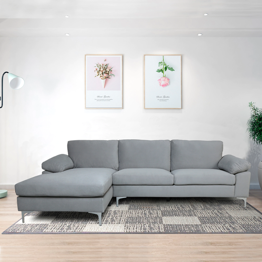 Modern L-shape 3 Seating Sectional Sofa Velvet Upholstered Left Hand Facing Chaise Living Room Furniture Pillow Top Arm Sofa