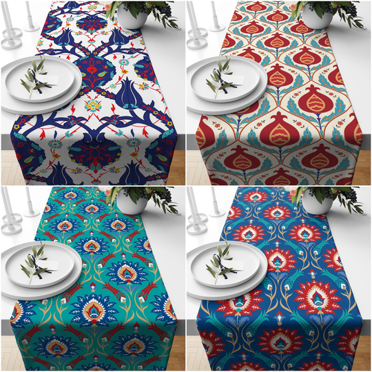 Tulip Table Runner|Geometric Authentic Top|Tulip Tile Pattern Ethnic Home Decor|Farmhouse Style Floral Tablecloth|Summer Trend Runner