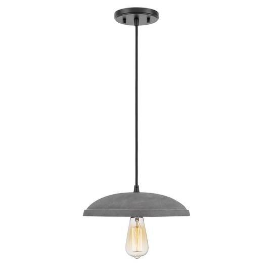 Remington 1-Light Black Finish Concrete Grey Pendant 11.88"D X 3.25"H - Small