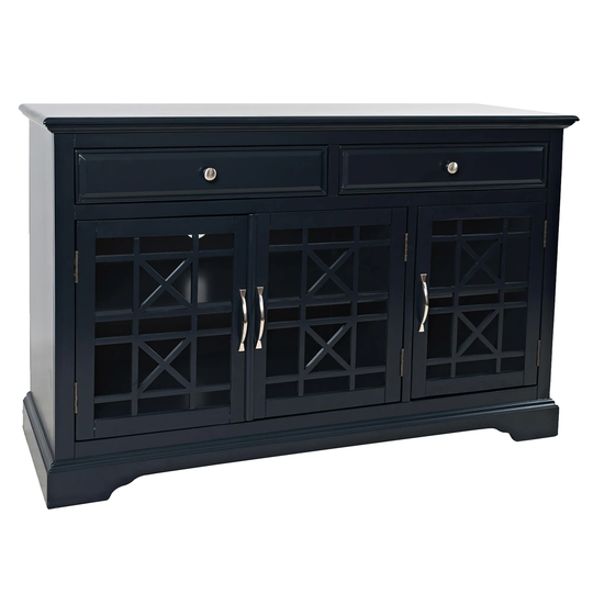 50 Inch Media Unit with 2 Drawers and 3 Doors with X motif details, Blue