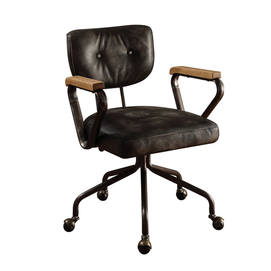 Top Grain Leather Office Chair with 5-Star Base in Vintage Black