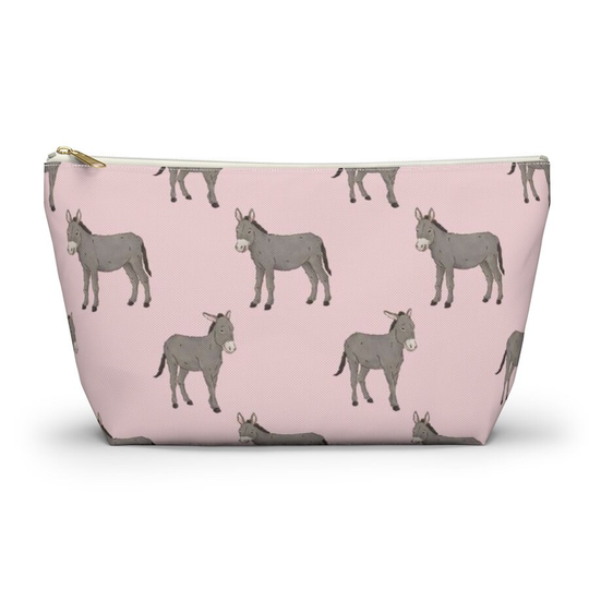 Donkey Pouch, Pencil Case, Farm Animal Custom Teacher Bridesmaid Cosmetic Bag, Farmer Zipper Makeup Accessory Pouch