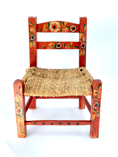 Red Chair With Hand Painting & Woven Seat